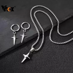 Brinco De Colar Com Pingente De Estrela Vnox Para Mulheres E Homens , Conjunto De Joias De Aço Inoxidável Prateado Prese