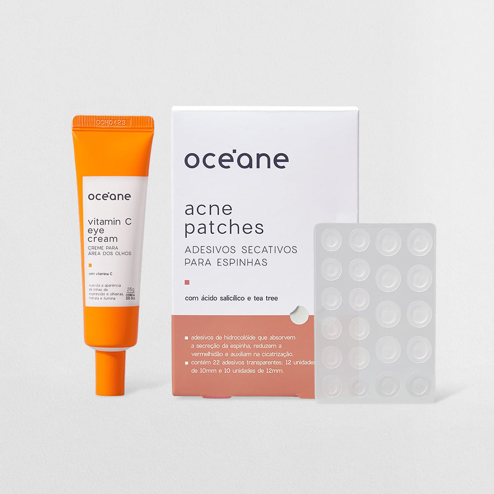 Kit Adesivos Antiacne + Creme para Área Dos Olhos com Vitamina C (2 Produtos) em Oferta na Shopee