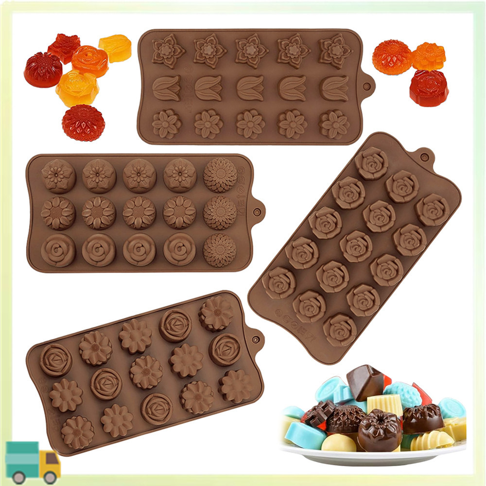 Molde de Chocolate reutilizável, molde de manteiga de doces, molde em forma de rosa, 4 conjuntos