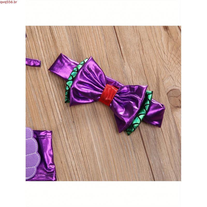 Biquíni Maiô Fsia Princesa Sereia Ariel com Laço Meninas Praia Infantil Luxo Colorido Roupa de banho Verão Fucsia