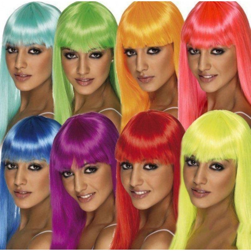 Peruca Longa Colorida Lisa Fantasia Carnaval Festa em Oferta na Shopee