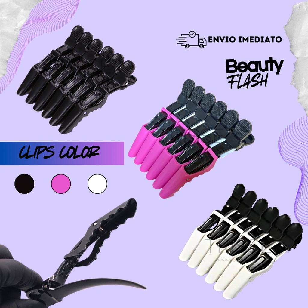 Presilha Clips Jacaré Crocodilo Beauty Flash Color Para Separação de Mechas Cabelo Profissional em Oferta na Shopee