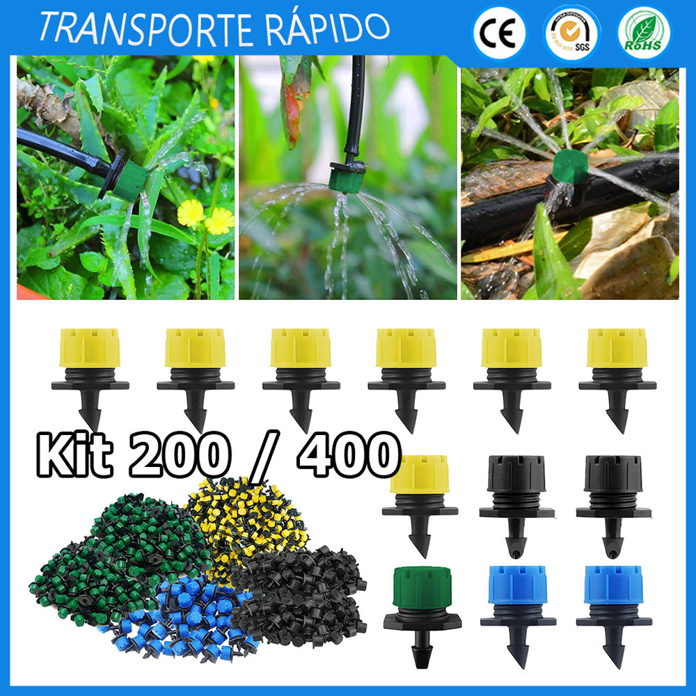 200/400x Emitidor de irrigação por gotejamento para jardim bocal micro-gotejador ajustável 8 orifícios 360 graus