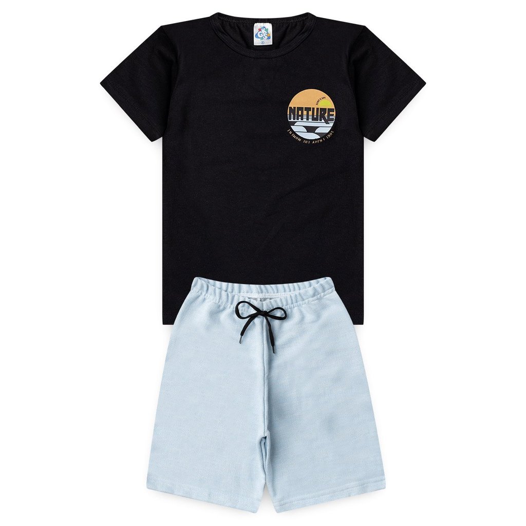 Conjunto Infantil de Verão para Menino Nature Camiseta Meia Malha 100% Algodão Bermuda Confortável Moletinho