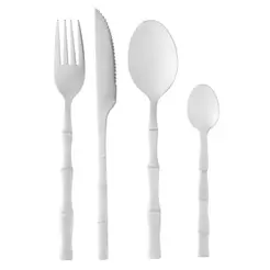 Faqueiro 16 Peças Lyor Bambu Aço Inox 4 Pessoas com Facas Garfos Colheres e Chá para Mesa Posta Jantar Casa Elegante Lar