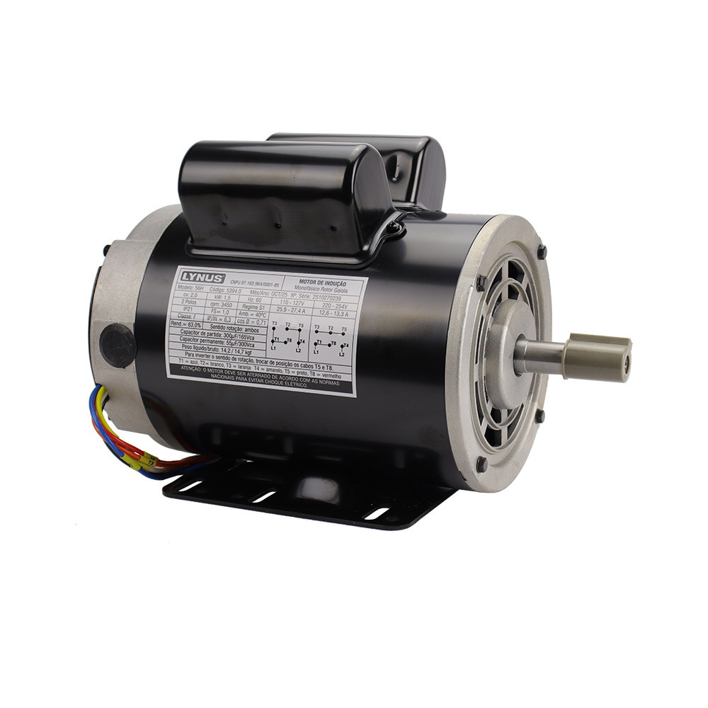 Motor Elétrico 2CV 2 Pólos Monof Bivolt Reversível IP21 56H Lynus em Oferta na Shopee