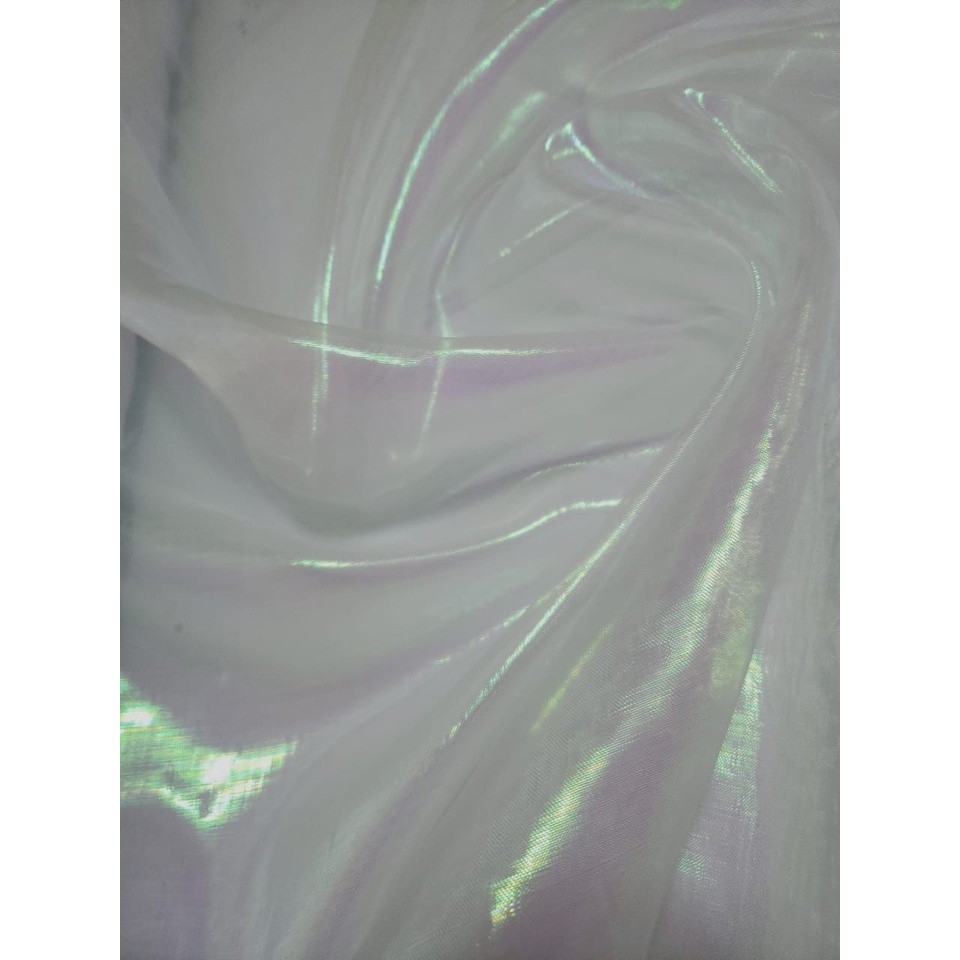 Tecido Organza Holográfica Branca Furta Cor + BRINDE DA LOJA