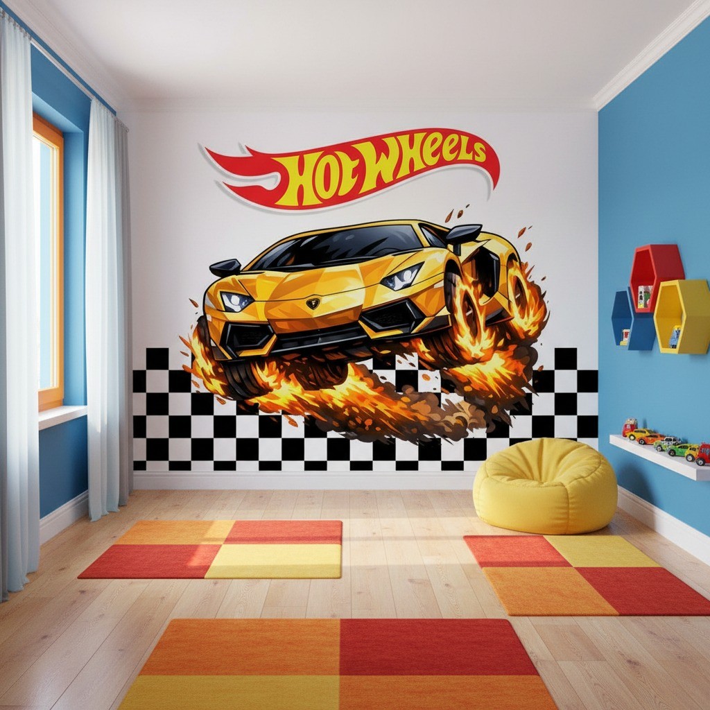 Papel de Parede  Tema Carro Hotwheels Lamborghini Amarela