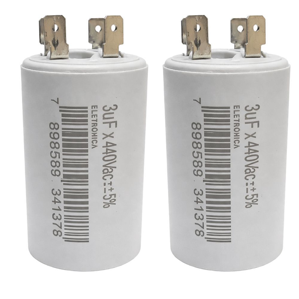 KIT 2 CAPACITOR 3uF 440V METALIZADO C/ TERMINAL REPOSICAO VENTILADOR