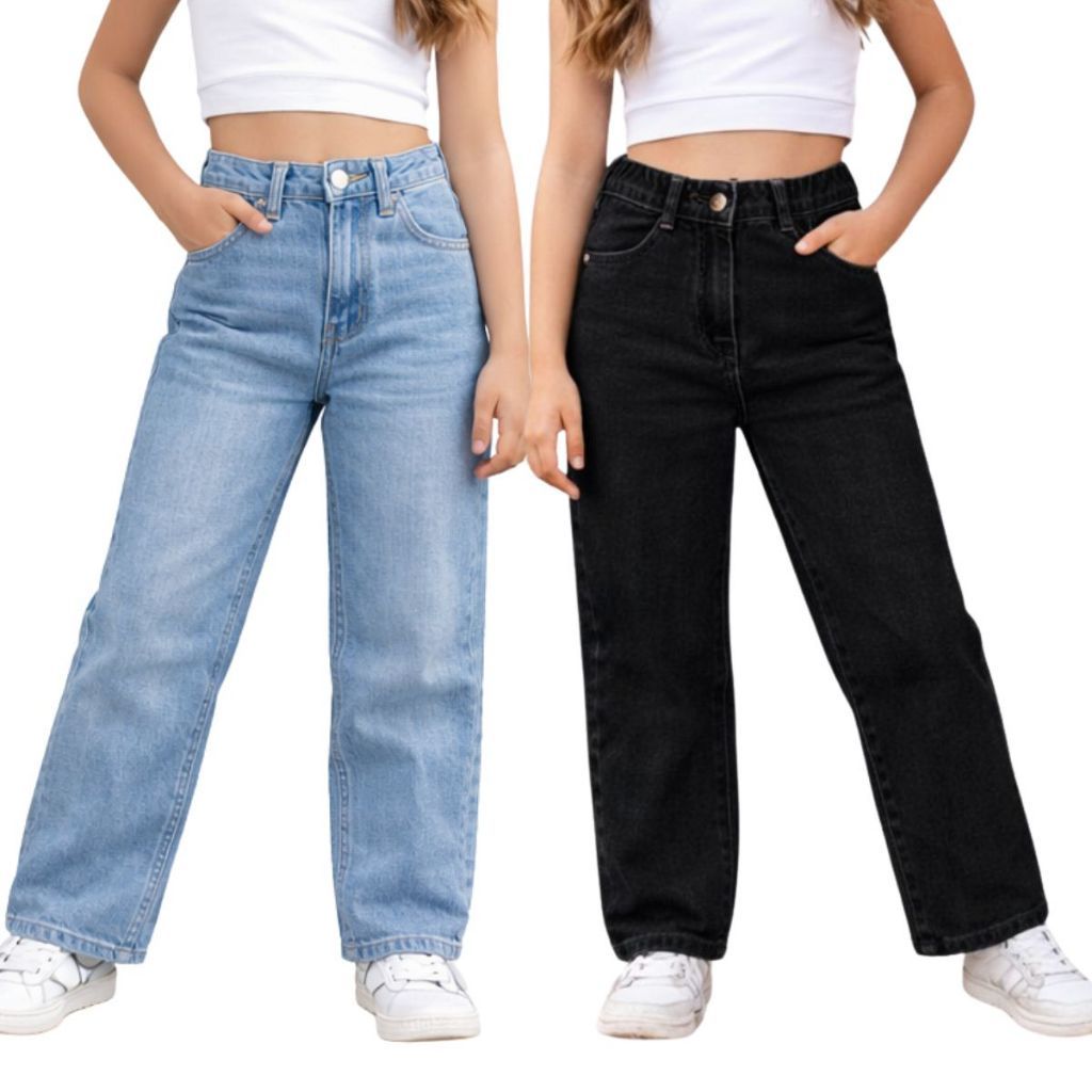 Calça Wede Leg  jeans menina infantil juvenila lazer escola casua moda premium 08 a 16 anos em Oferta na Shopee