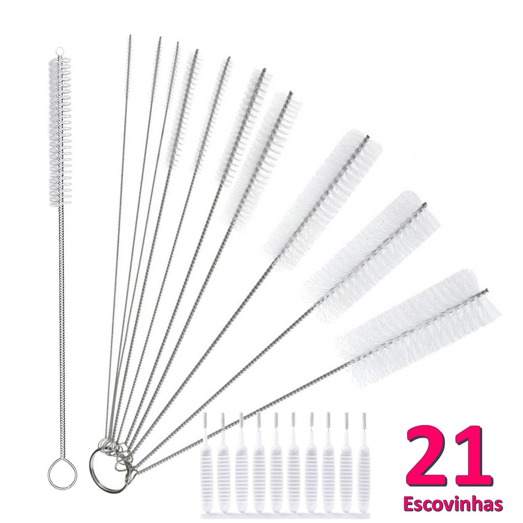 Kit 10 Escovas Limpeza Multiuso +1 Escova p/ Canudo + 10 Mini Escovinhas