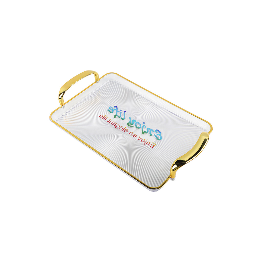 Bandeja 32cm Multiuso Acrílica Decorativa Alça Lanche Bebida Cozinha Escritório Doce Chá Organizador