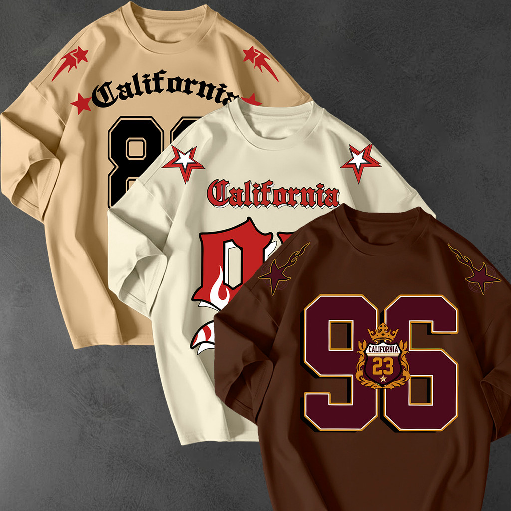 Kit 3 Camisetao Oversized Streetwear Estampa California 86 96 23 Unissex Algodao Premium Fio301 Moda