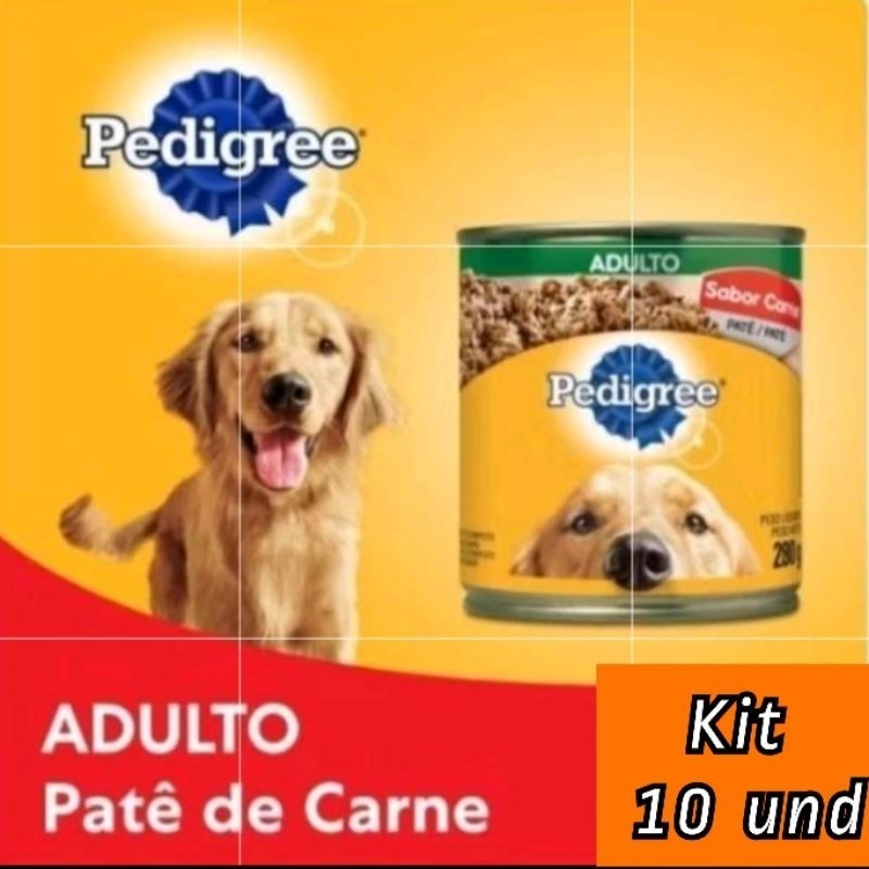 Kit com 5 ou 10 Ração Úmida Pedigree Lata Sabor Carne Patê Para Cães Adultos 280g em Oferta na Shopee
