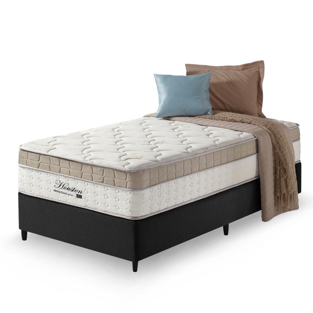 Cama Box Solteiro Preto + Colchão Molas Ensacadas Zidi Houston Pillow In 88x188x65cm