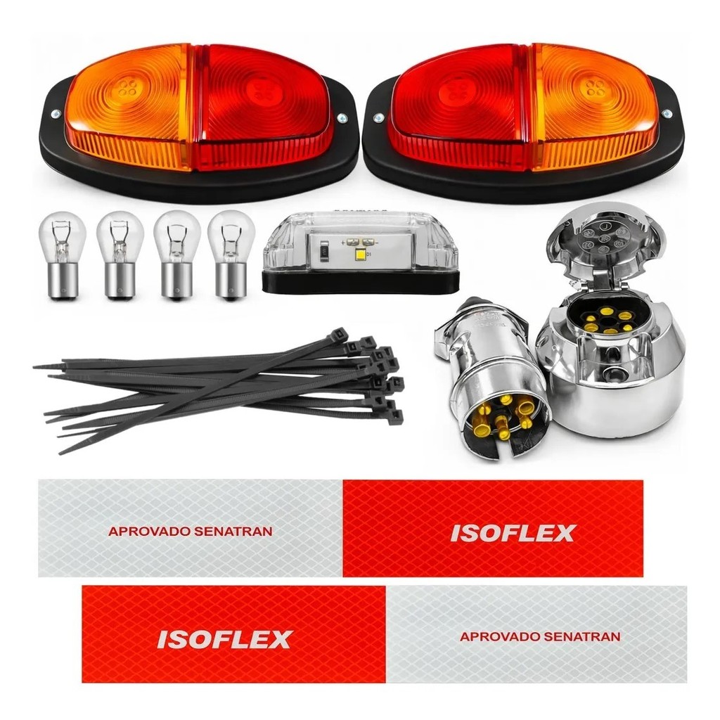 Kit Elétrico Instalação Carretinha Lanterna Bicolor Reboque Cromado Macho e Fêmea