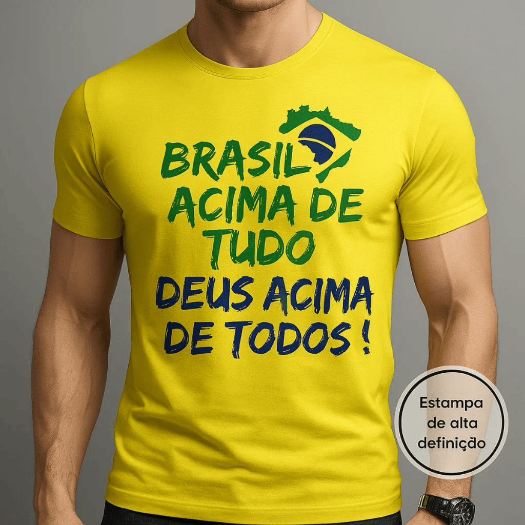 Camiseta Bolsonaro Brasil A Cima De Tudo Deus A Cima de Todos 100% Algodão Patriota
