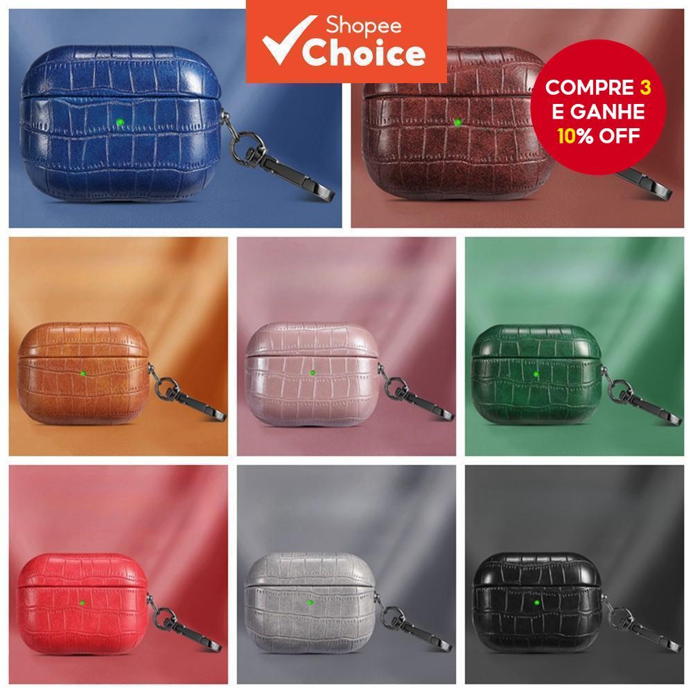 Capa de couro PU com textura de crocodilo clássico para AirPods Pro 3 Pro2, capa protetora para AirPods 4 ANC 3 com em Oferta na Shopee