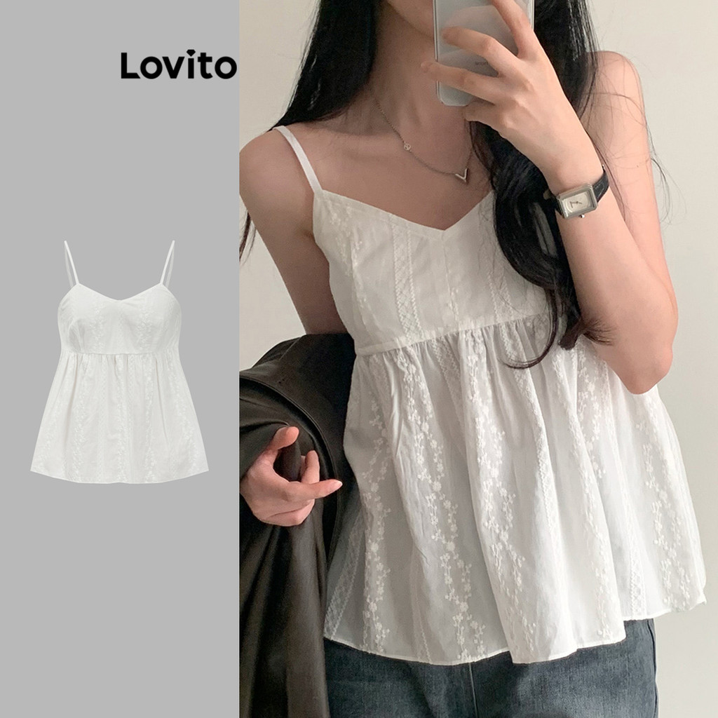 Lovito Regata Boho Com Bordado De Ilhó Liso Para Mulheres L89MD095 em Oferta na Shopee