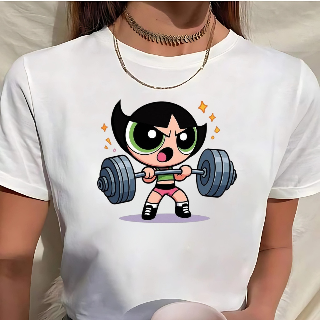 [Camiseta Premium em Algodão Puro]BOW Camisa Academia Meninas Super Poderosas Docinho Camiseta Feminina Branca Vários Mo