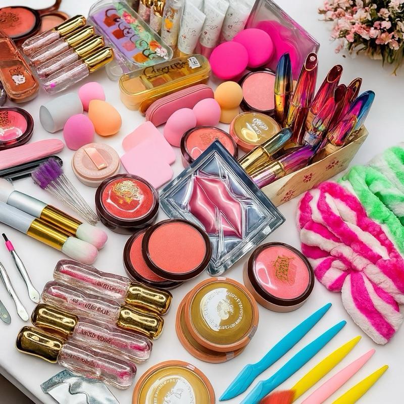 Kit 15 Itens Produto Maquiagem Acessórios Melhores Marcas Skin Care Capilar Com Gloss Batom Pó Pincéis