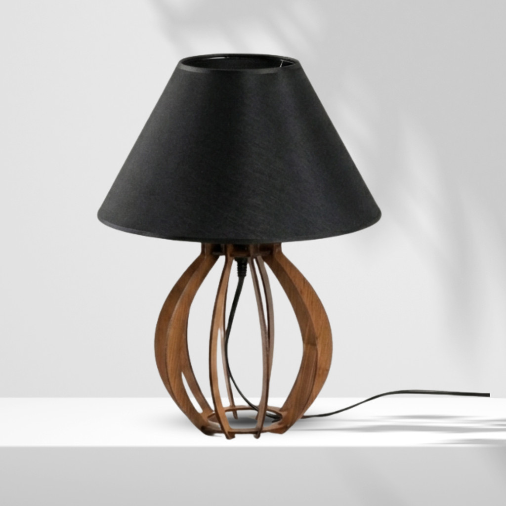 Abajur Luminária De Mesa MDF - Marrom decoração Luminária Madeira Mdf Criado Mudo