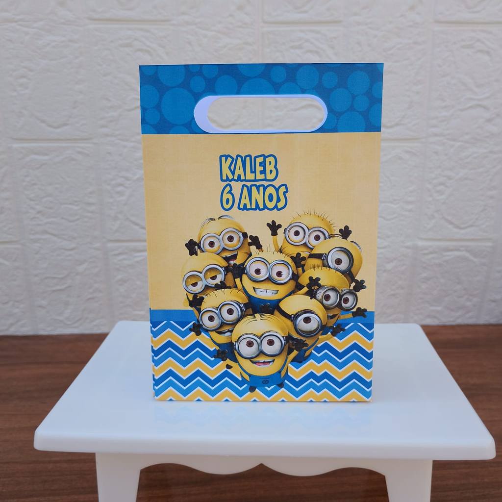 PEGUE E MONTE FESTA ANIVERSARIO Lembrancinha Sacolinha PP Personalizada Boca de Palhaço MINIONS