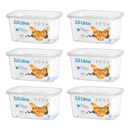 Kit 06 Pote 3 Litros  Para Visita Presídio Marmitas Trasparente