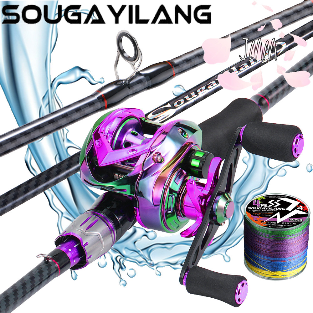 Sougayilang Baitcasting Combo 7.2 : 1 Carretel + 1.8M 10KG Kit De Vara Com Linha E Iscas Pesca Em Água Doce
