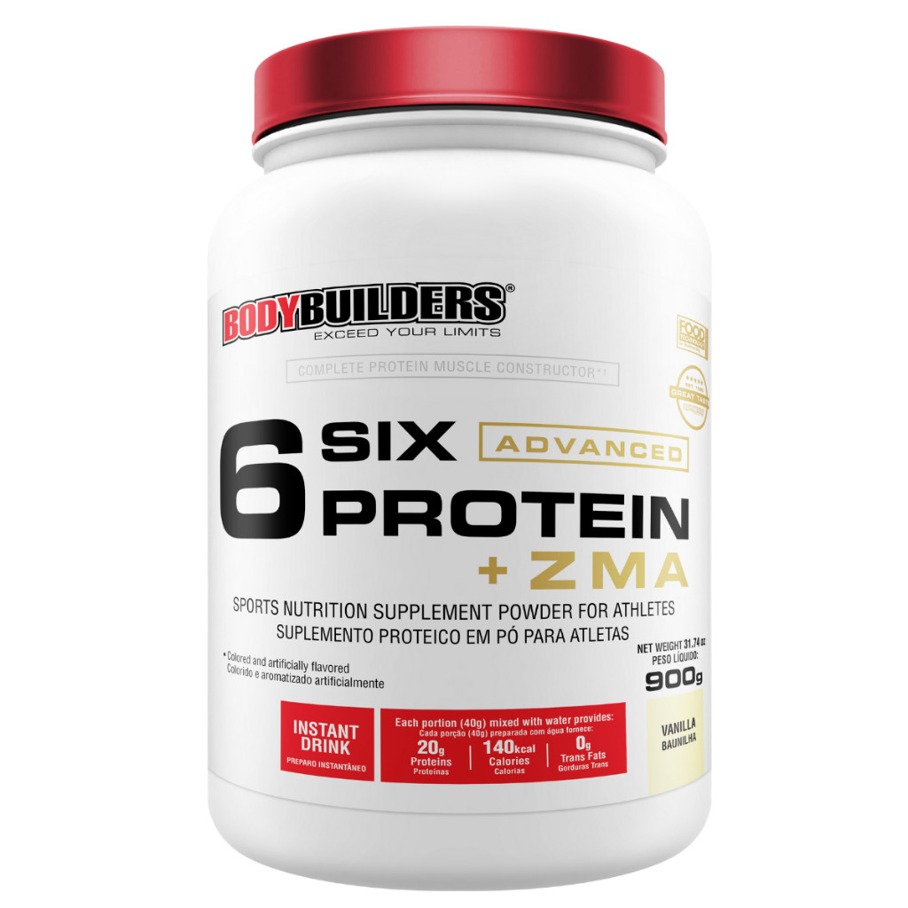 Whey Protein 6 Six Protein Advanced c/ ZMA 900g - Massa muscular e Disposição - Bodybuilders