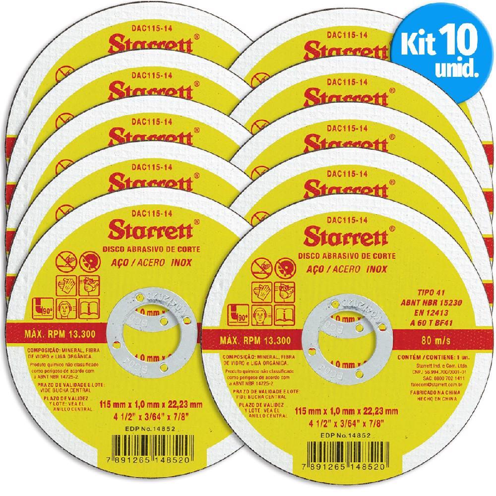 Kit 10 Discos Corte Aço Inox 115mmx1mm Dac115-14 Starrett