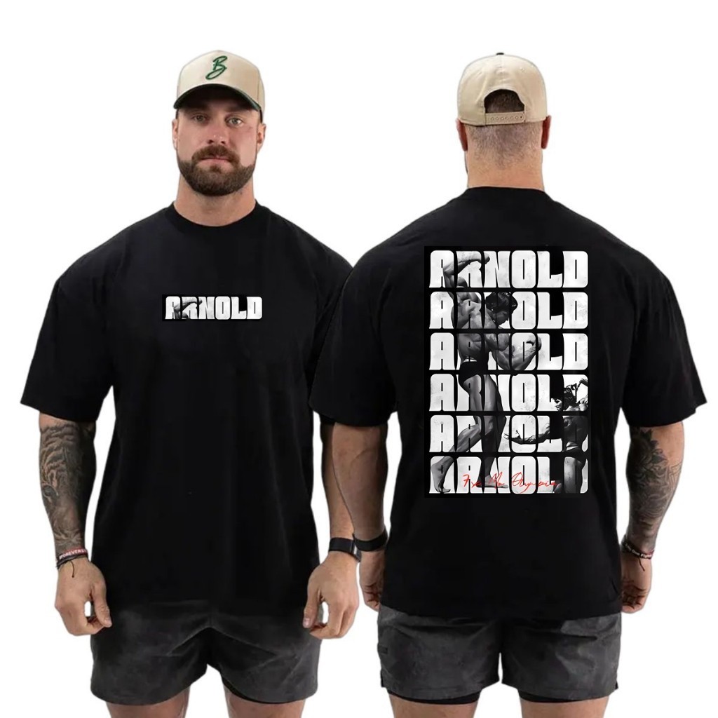 Streetwear Moda Urbana Estampada Camiseta Oversized Arnold Musculação Grande Algodão Streetwear Casual Treino Academia B
