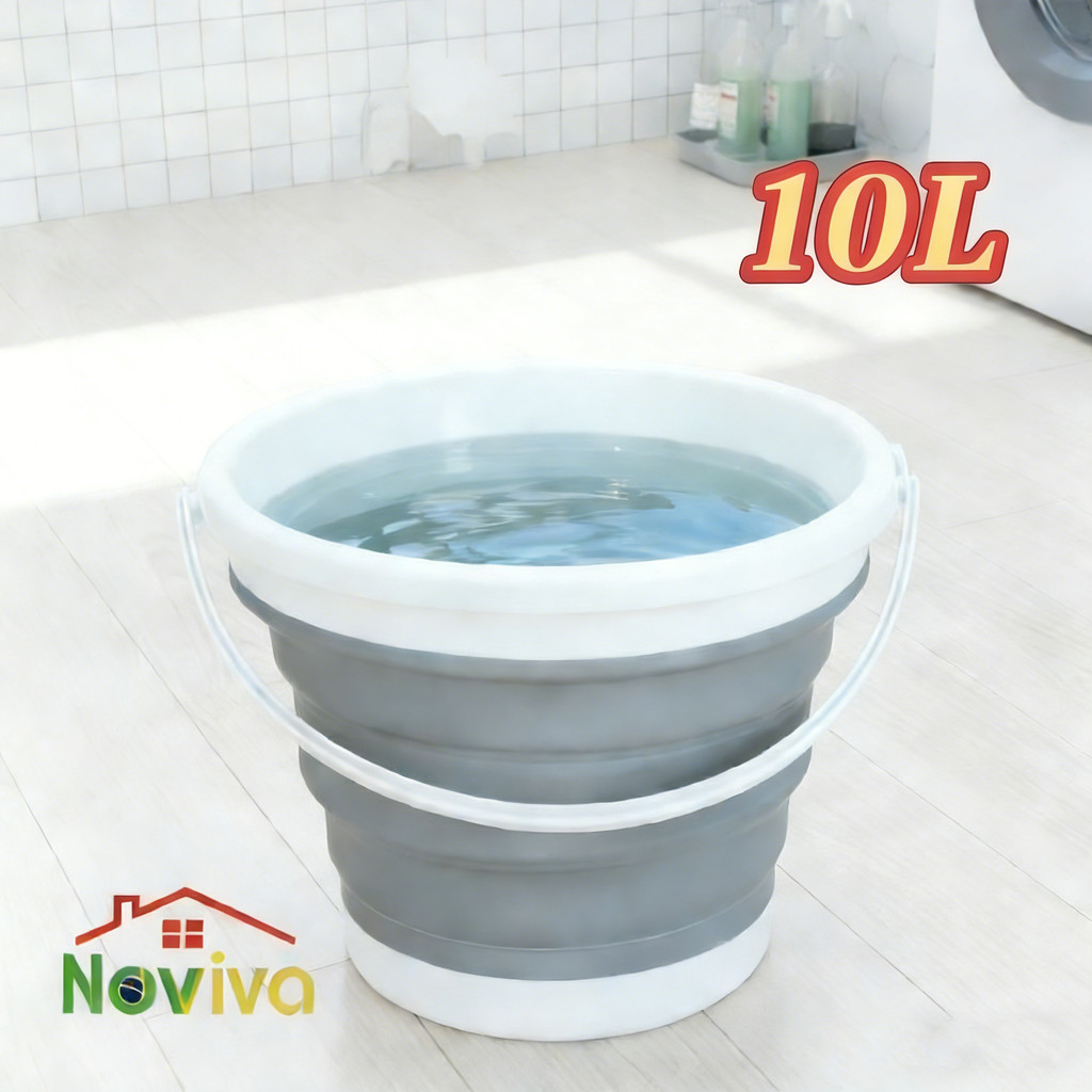 Balde de Silicone Retrátil 10L Noviva | Ideal para Camping, Viagem e Limpeza Doméstica em Oferta na Shopee