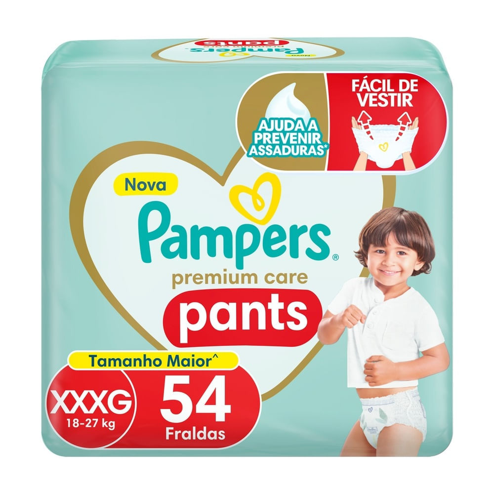 Fralda Infantil Pampers Premium Care Pants Tamanho XXXG com 54 Fraldas em Oferta na Shopee