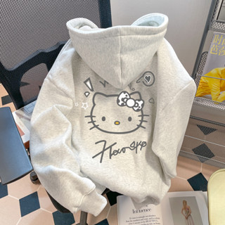 Americano Retro HelloKitty Moletom Com Capuz Feminino Outono/Inverno Versátil Doce Estilo Universitário Casaco De Pelúci em Oferta na Shopee