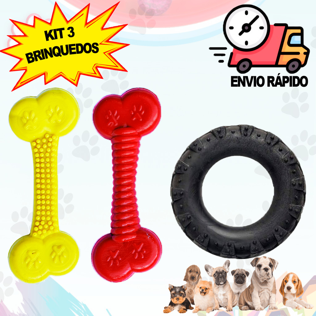 3 Brinquedo Mordedor Maciço Para Cães Cachorro Pequeno Porte