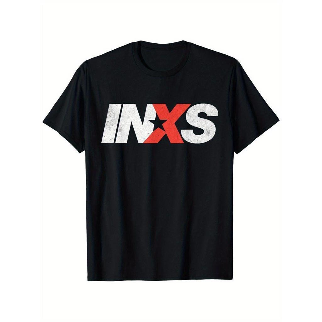 Camiseta Vintage da Banda INXS - Logo Oficial e Letras Ic?nicas em Vermelho & Branco, Unissex Corte Regular Gola Redonda