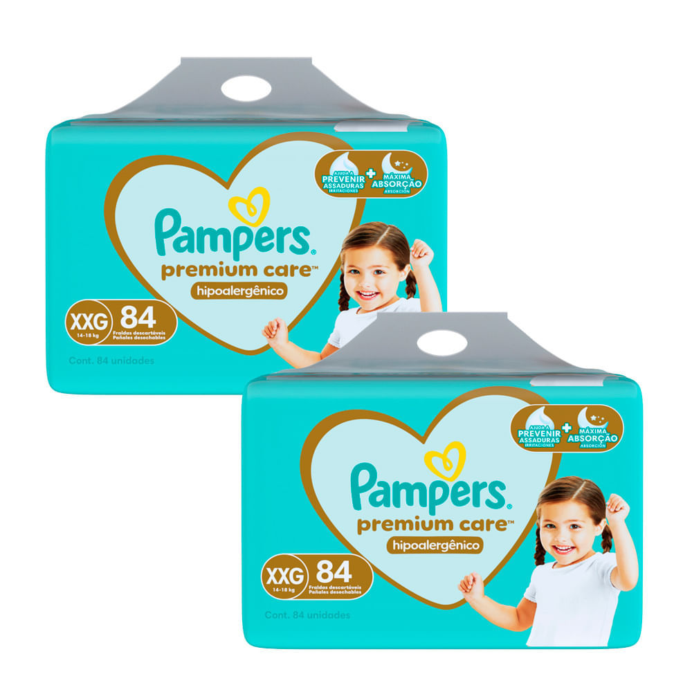 Kit 2 Fralda Pampers Premium Care Tamanho XXG 84 Unidades Descartáveis em Oferta na Shopee