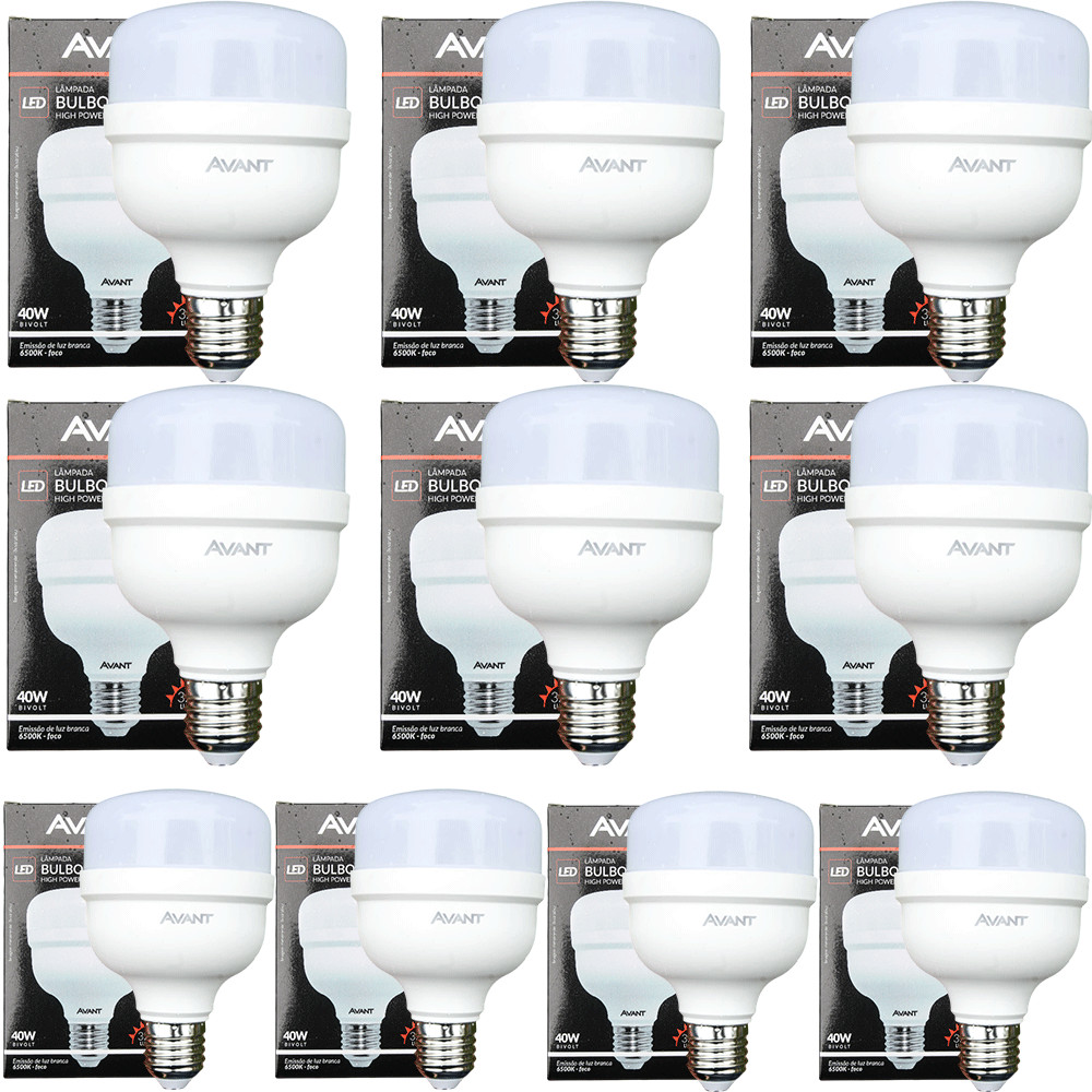 Kit 10 Lâmpada Bulbo 40W Soquete E27 Branco Frio 6500K Bivolt 127v 220v Led Avant