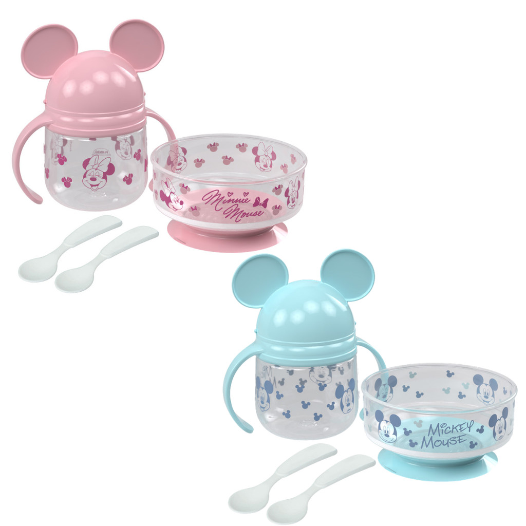 Kit Introdução Alimentar Disney Plasútil 4 peças Tigela Ventosa + Caneca C/ Canudo + Kit Colheres
