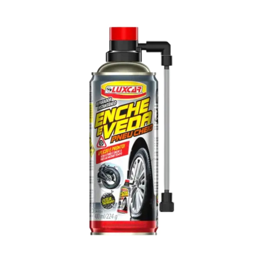 Luxcar Reparador de Pneu Instantâneo 400ml Enche e Veda Pneu com ou sem Câmara de Ar