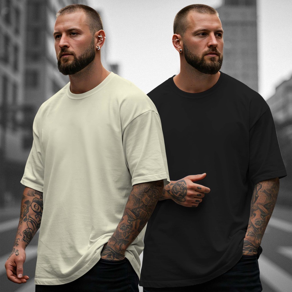 Kit 2 Camisetas Oversized Básicas Lisas Algodão Streetwear Gola Redonda Moda Casual Urbana Leve