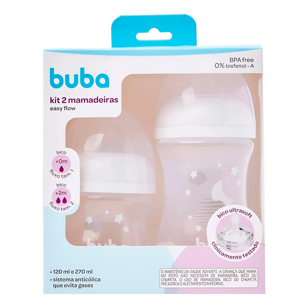 Kit 2 Mamadeiras Buba Easy Flow Anticólica Nuvem Branca em Oferta na Shopee