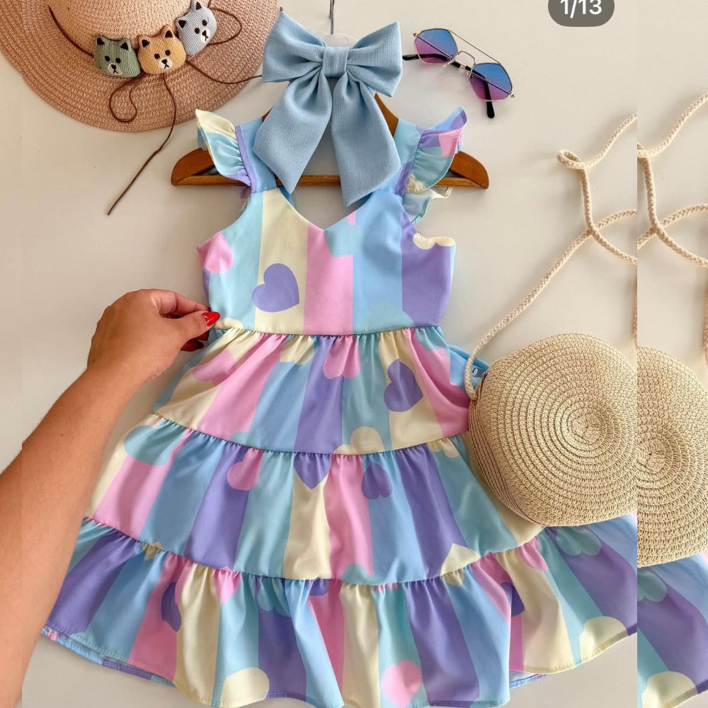 Vestido Infantil 3 Coração Cor Pasteis Luxo em Oferta na Shopee
