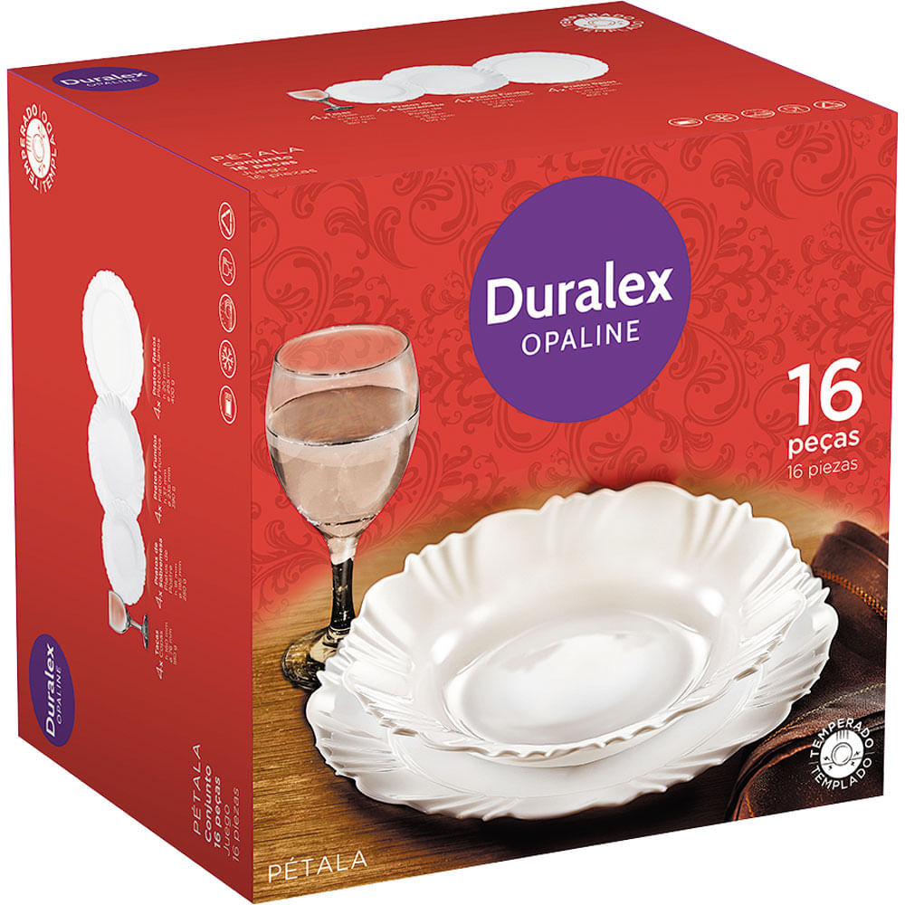 Aparelho de Jantar 16 Peças de Vidro Pétala com Taças Windsor Duralex