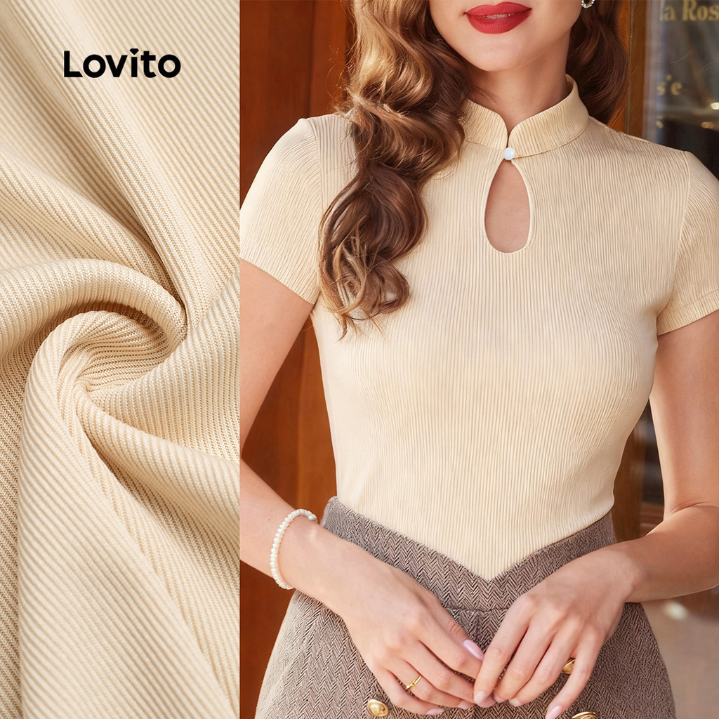 Lovito Camiseta Elegante Estilo Chinês Cheongsam Qipao Primavera/verão Cor Damasco Para Mulheres L157LD335 em Oferta na Shopee