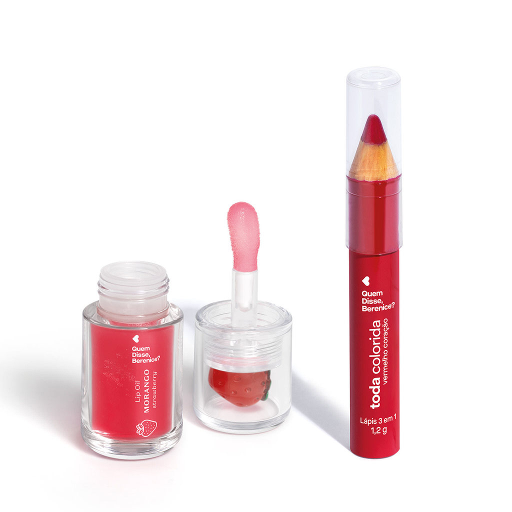 Combo Vermelho: Lip Oil Cuide-se Bem Morango 3,5ml + Lápis Multifuncional 3 Em 1 Toda Colorida 1,2g em Oferta na Shopee