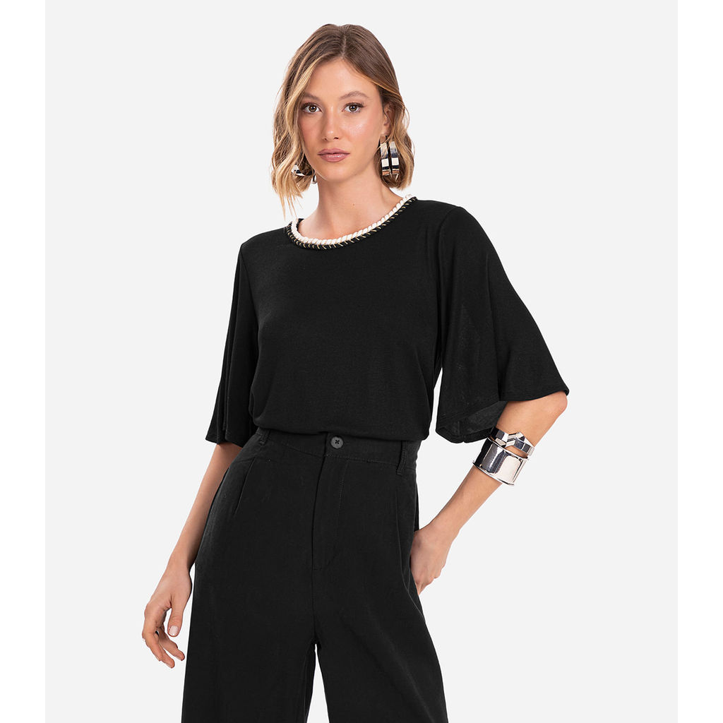 Blusa Feminina Manga Curta Endless Preto em Oferta na Shopee