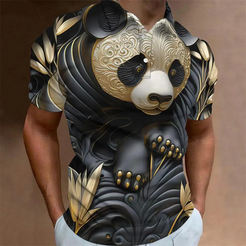 Camisa Polo Retrô Masculina, Camisa de Golfe de Manga Curta com Estampa de Animais em 3D, Moda de Alta Qualidade, Camisa