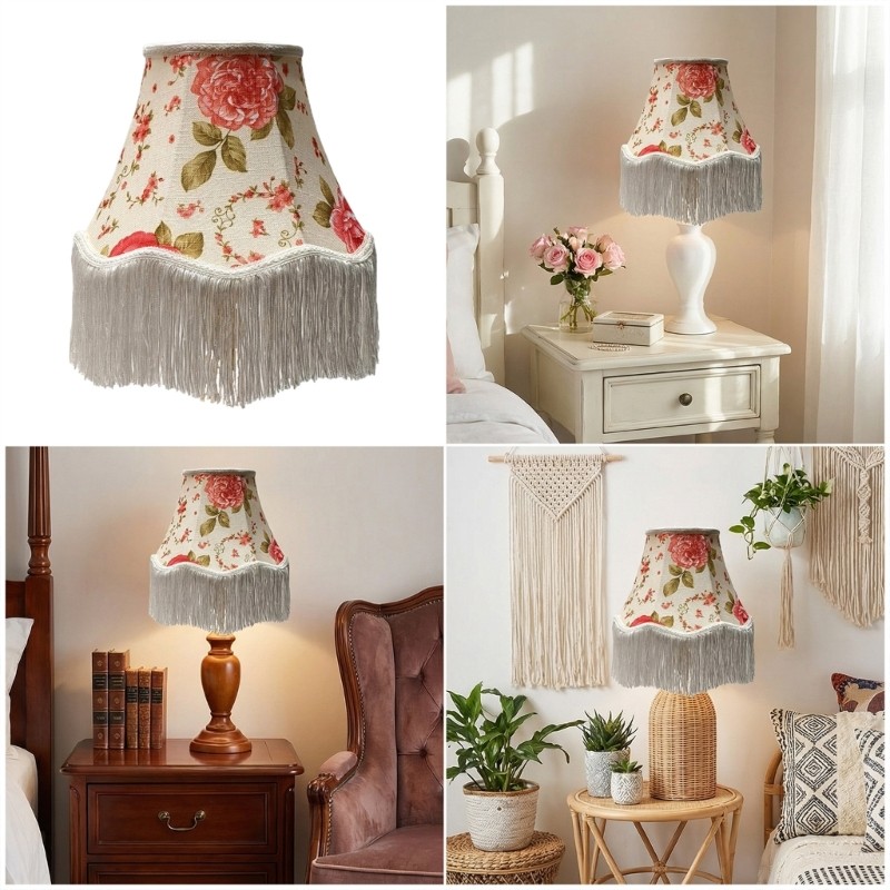 Estone Elegante Renda Franja Tecido Abajur Para Mesa Cabeceira Romântico Casa Acessório Iluminação